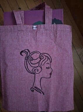 Red Canvas Tote w/Fashion Woman Drawing. Magnetic Snap. Hand Painted By Me.